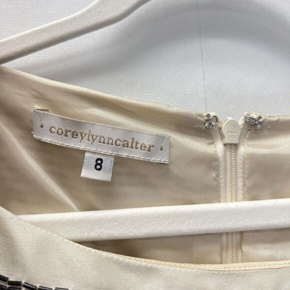 Corey Lynn Calter Anthropologie Beige Striped Beaded Sequin Sheath Dress Size 8 - Picture 9 of 10